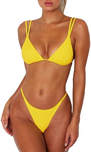 Fatty Tiger Womens Double Shoulder Strappy Sliding Triangle String Thong Bikini Swimsuit