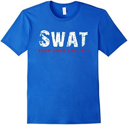 Mens Cops Call 911 Distressed SWAT T-Shirt Medium Royal Blue