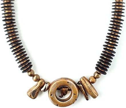 Handmade black bronze african tribal statement bib necklace africa polymer clay ethnic unique design jewellery large beads bead Christmas gift for her