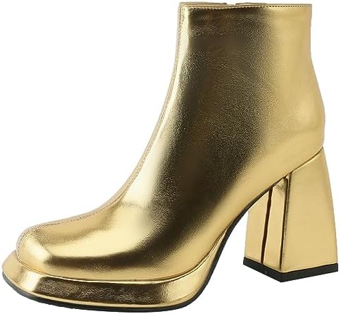 Amazon.com | DINTAHA Gold Metallic Platform Boots,Square Toe