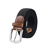 Maikun Braided Elastic Stretch Woven Belt with Leather Tip Nickle Pin Buckle 41 45 49in Valentine's Day