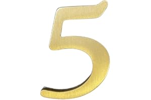 BWRMHME 1.77 Inch Height Self Adhesive Solid Brass English Letters 4.5CM Wall sticker Gold Mail Box Numbers House Address Numbers Shop Studio Name DIY Combination For Wall Home Decor Hardware (Number 5)