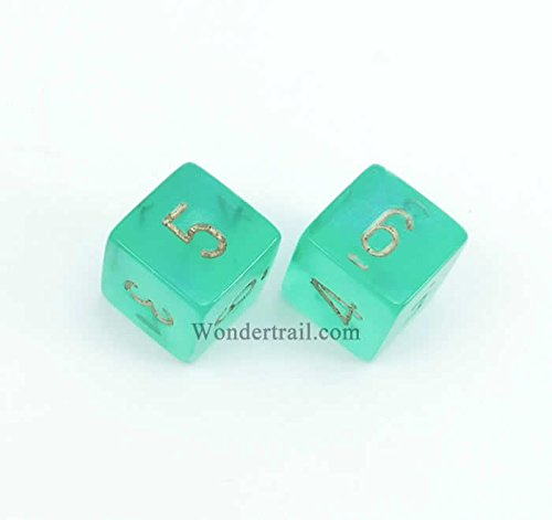 WCXPB0625E2 Light Green Borealis Dice with Gold Numbers D6 Aprox 16mm (5/8in) Pack of 2 Dice Chessex