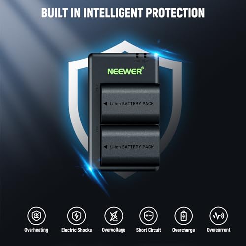 NEEWER 2 Pack 2400mAh LP-E6P LP-E6NH LP-E6N LP-E6 Replacement Battery and USB Double Charger, Compatible with Canon EOS R5 Mark II EOS R5 EOS R6 EOS R7 EOS R 5D II III IV 6D 6D II 7D 7D II 60D 70D 80D