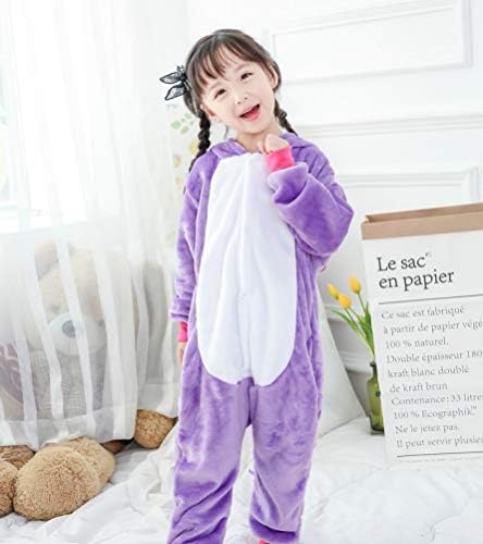 Sallypan Unicorn onesie pajamas,Unisex Comfortable Flannel Cosplay Animal Costume Nightwear for Children Kids,purple,125#