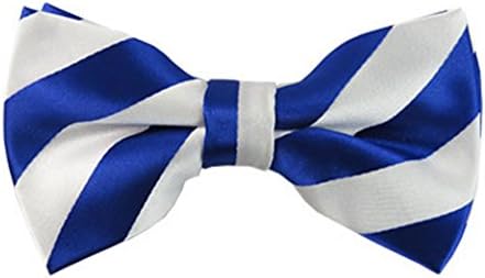Vincent Apparel Collegiate Stripe Pre-Tied Bow Ties (Multiple Colors) (Royal Blue and White)