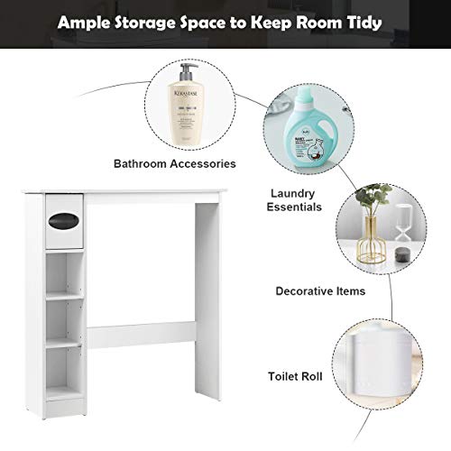 Tangkula Bathroom Space Saver, Wooden Over The Toilet Storage with Paper Holder