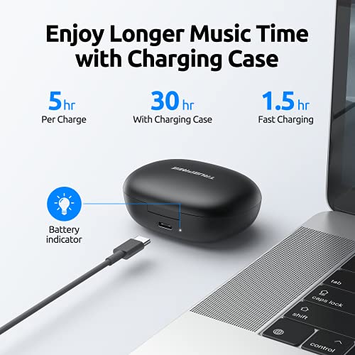 Truefree T1 True Wireless Earbuds Bluetooth 5.0 Headphones in-Ear, 4 Mics, 12.5mm Dual Driver, 60ms Low-Latency Game Mode, Deep Bass, Touch Control, 30H Playtime, 3 Size Earbuds, Stereo Earphones