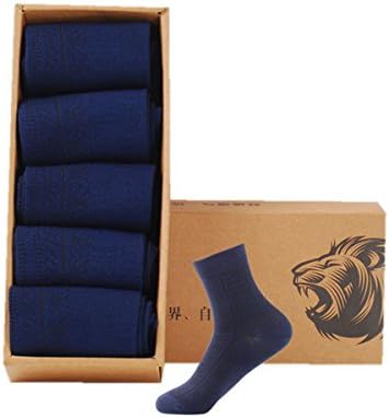 PinkBTFY Mens Dress Socks Pure Color Anti-Bacterial Breathable Crew Bamboo Socks 5PCS With Gift Box Navy blue1