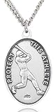 Heartland Men's Sterling Silver Oval Saint Christopher Baseball Medal