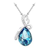 Le Premium In Full Bloom Pendant Necklace Waterdrop Shaped Swarovski Aquamarine Blue Crystals