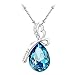 Le Premium In Full Bloom Pendant Necklace Waterdrop Shaped Swarovski Aquamarine Blue Crystals