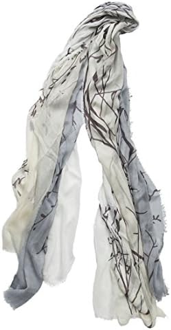 Blue Pacific Tree Print Cashmere and Silk Scarf Silver and White