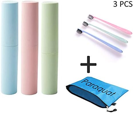 6 Pcs Toothbrush and Toothpaste Travel Case，3 Packs Toothbrush + 3 Packs Travel Case,Soft Bristles for Sensitive Gums,Eco Recycle material Toothbrush and case for Travel,Camping, School (Blue)
