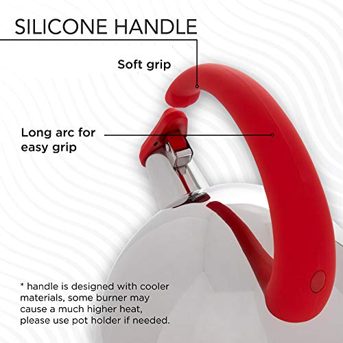 image for MECOLA Whistling Tea Kettle, 304 Stainless Steel with Red Soft Touch S