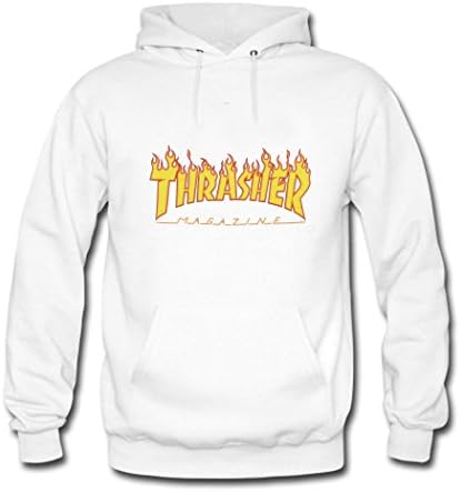 Men Thrasher Mag Flame Hoody Jacket -Diy &amp; Custom Pullover 2017 Hip-Hop Small White