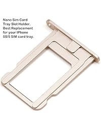 Finegood tarjeta SIM bandeja titular ranura Parte de Repuesto para iPhone 5 y 5S de champaña, con tarjeta SIM Remover Pin Herramienta Clave de expulsión, color champaña