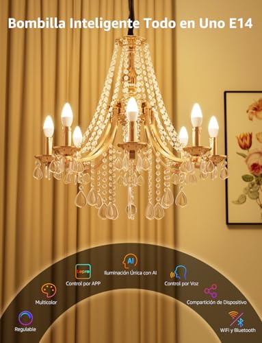Lepro BC1 AI E14 LED Bulb, Alexa Smart Bulb, 4.9W RGB Dimmable Wi-Fi Bulbs Voice Control & Music Sync, Customized AI Lighting Designer Works with Google Home, 4Pcs