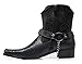 Alberto Fellini Men's Crocodile Prints Western Cowboy Boots with Side Zipper, Belt Buckle and Metal Chain (9, Black)