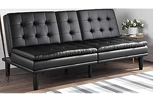 Upholstered in Faux Leather Mainstays Memory Foam Pillowtop Futon with Cupholders