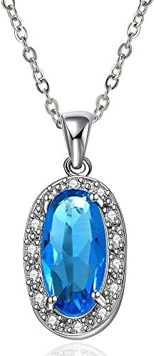 Lovav Party Prom Inlaid Blue Oval Crystal Cubic Zirconia Platinum Plated Women's Charms Pendants Necklace