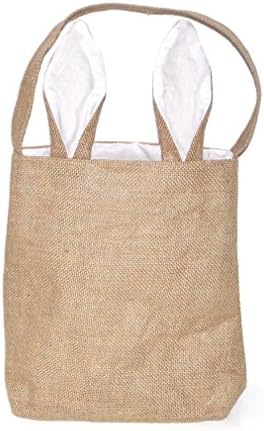 Mordoa Creative Easter Gift Bag, Bunny Ears Design Easter Party Eggs Basket for Kids, Jute Cloth Material Bags (White) A04