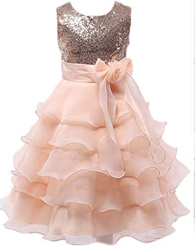 Big Girls Sequins Ruffled Flower Girl Birthday Pageant Dress Peach 11-12