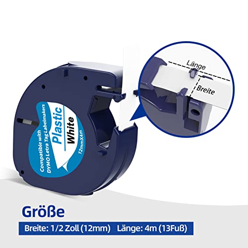 3 x Labels Compatible with Dymo Label Tape Letratag 12 mm x 4 m Tapes Compatible with Dymo Letratag Labeling Machine XR LT-100H LT-100T, Black on White