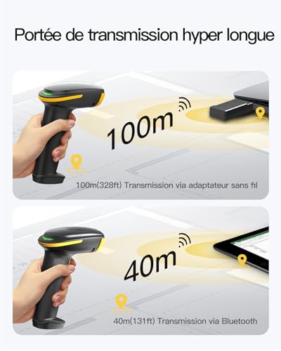Inateck Bluetooth 2D Barcode Scanner, 2D Wireless QR Code Scanner with 2600mAh Battery and Smart Charging Base, Portable Scanner Support AI, APP, SDK, BCST-36