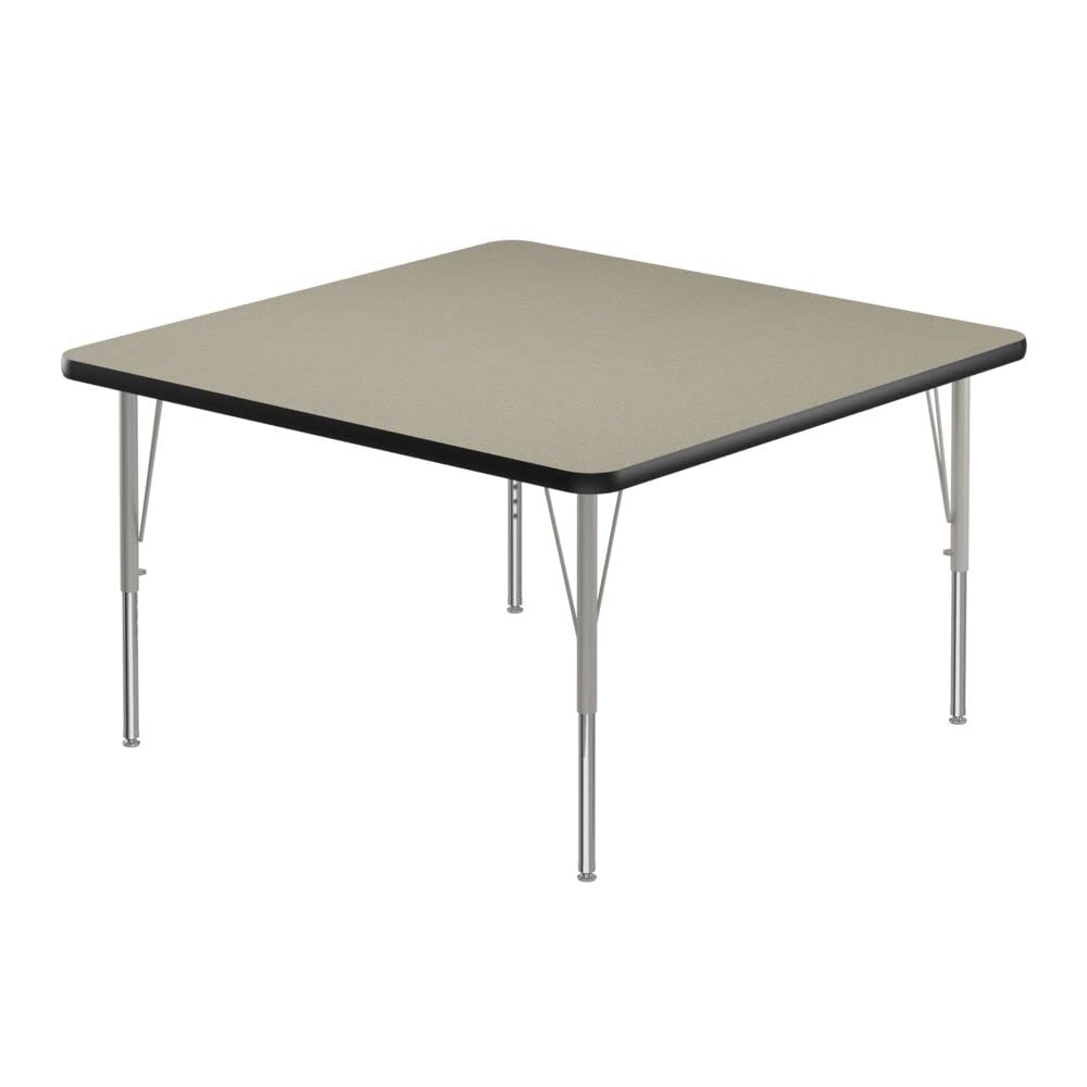 Photo 1 of **SELLING FOR PART AS PARTIAL SET. TABLETOP ONLY. NO LEGSDAMAGE TO TWO CORNERS**Correll 48" Square Classroom Activity Table, Height Adjustable (19"-29") Savannah Sand Top, Black Edge, Durable High Pressure Laminate, Silver/Chrome Legs, School Furniture, M