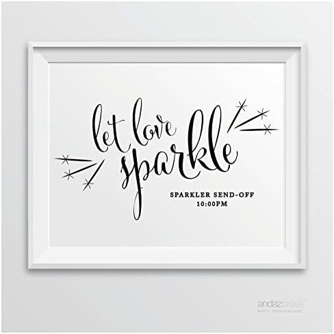 Andaz Press Personalized Wedding Party Signs, Formal Black and White, 8.5-inch x 11-inch, Let Love Sparkle, Sparkler Send Off, 1-Pack, Custom Made Any Time