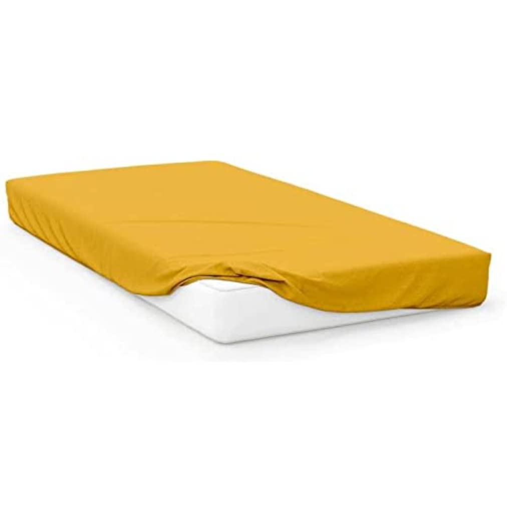 Soleil d'ocre Plain Fitted Sheet, Cotton, Yellow, 60 x 120 cm