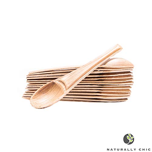 Naturally Chic Palm Leaf Tea Spoons | 6 Inch Biodegradable Disposable Serving Utensil Bulk Set - Eco Friendly - Desserts, Parties, Coffee, Soups (25 Pack)