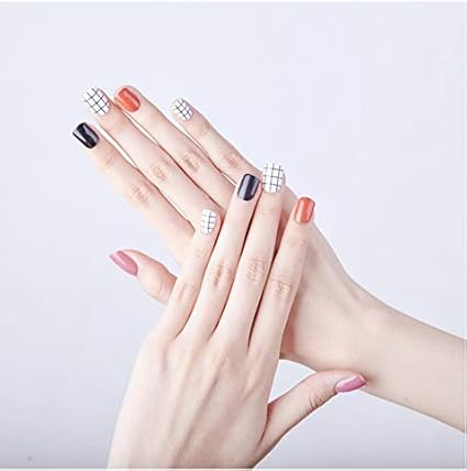 Orange Noir Latex Faux Ongles Ovale Ongles Artificiels