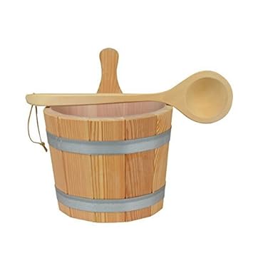Sauna Set 3-teilig #608 Kübel aus Lärchenholz, Kunststoffeinsatz, Kelle