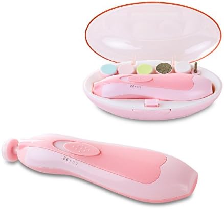 SONARIN Electric Baby Nail File,6 in 1 Baby Electric Nail File Clippers for Newborn or Toddler Toes and Fingernails,Baby Nail Care,Whisper-Quiet with LED Front Light,Safe AA Battery Operated(Pink)