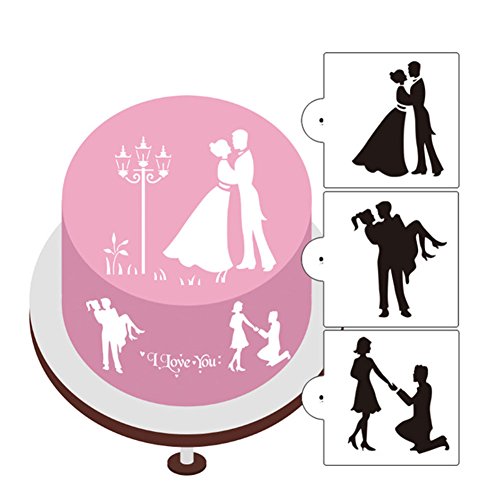 3pcs/lot Wedding Bride Groom Cake Decoration Stencils Mold DIY Lovers Painting Cupcake Fondant Cake Template Baking Mold