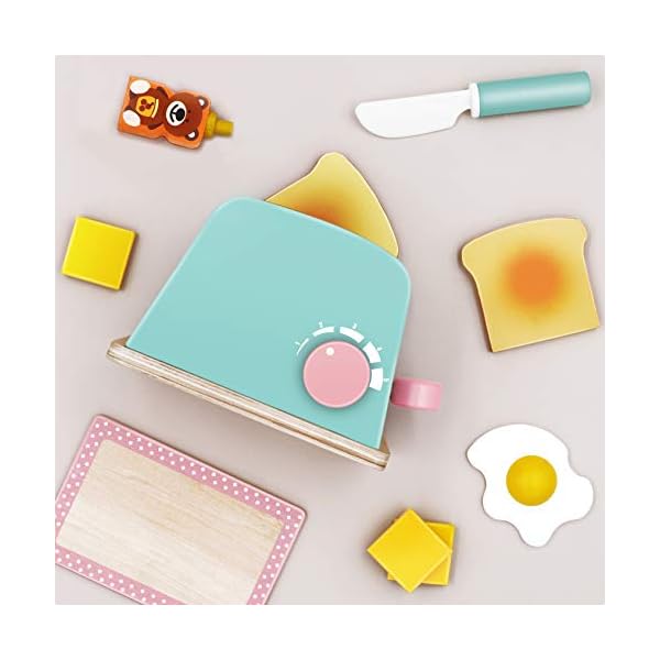 Tiny Land Kinderküche Brot und Butter Toaster Set (10 Stück) - Holzspielzeug und Küchenzubehör - Upgrade Pop-up Brot und… – Bild 8