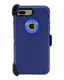 WallSkiN 1227jllqq Turtle Series Cases for iPhone 7 Plus / iPhone 8 Plus (Only) Full Body Protection with Kickstand & Holster - Midnight (Navy Blue/Blue)