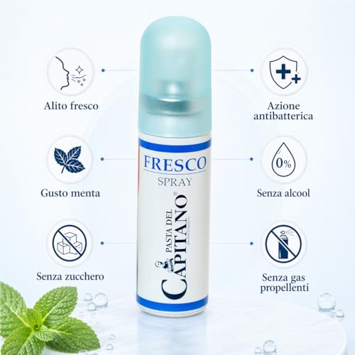 Pasta del Capitano Fresh Breath Spray, 15 ml, Oral Antialysis Spray, Antibacterial with Propolis, Zinc and Cold Mint, Immediate Fresh Breath, Alcohol Free and Sugar Free