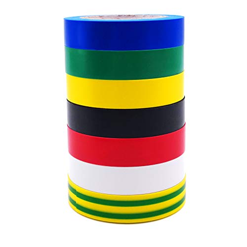 Electrical Tape 7 Pack 7 Color, Maveek PVC Strong Adhesive Insulation Tapes, Heat Resistant, Flame Retardant, Waterproof, 0.6inch x 49ft(15mm x 15m)