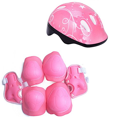 Tubwair 7 pcs Kids Protective Gear, Kid's Skateboard Helmet Set, Child's Adjustable Helmet, Knee Pads, Elbow Pads Wrist Guards and Adjustable Helmet Use for Scooter Cycling Skating(Pink) - Thumbnail 3
