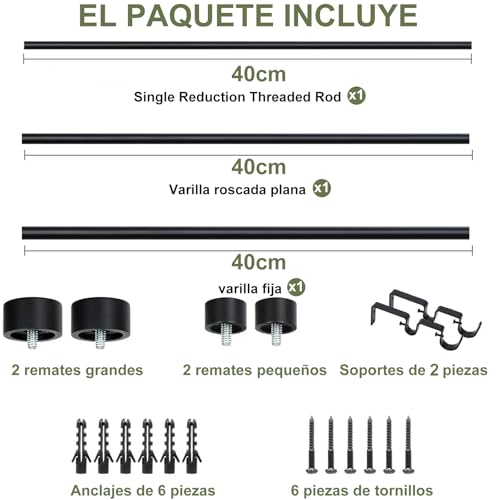 Barra de Cortina Doble para ventana, Tubo Cortina Doble Negro, Cortinero Doble Negro, cortineros para ventanas, Barras de cortina Ajustable doble para casa, Armario (71-142cm(28-56"))