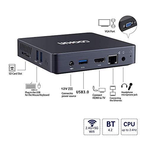 COOFUN Fanless Mini PC 4GB LPDDR4/ 64GB eMMC Windows 10 Quad Core Intel Celeron N3450 Processor Desktop Computer HDMI/VGA Port Support 2242 SSD,BT 4.2,3X USB 3.0,Auto Power on,Linux