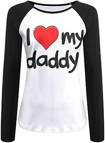 I Love Daddy Sayings Graphic Figure Womens Long Sleeve Raglan Shirt Baseball Tee Top S Crew Neck