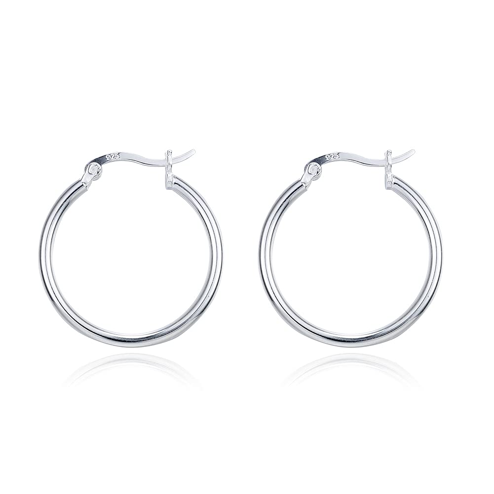 PEARLOVE 925 Sterling Silver Thick Hoop Earrings Hoops. Small Silver Hoop Earrings, Hypoallergenic Cute Minimalist Earrings for Women and Girls