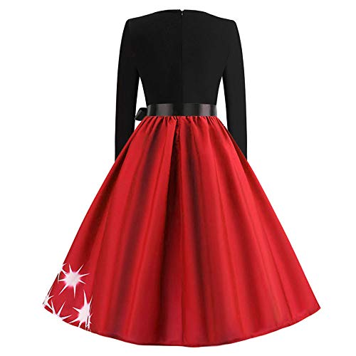 Caopixx Womens Slim Fit Retro Round Neck Christmas Dresses 1950S Vintage Cocktail Party Evening Swing Dress