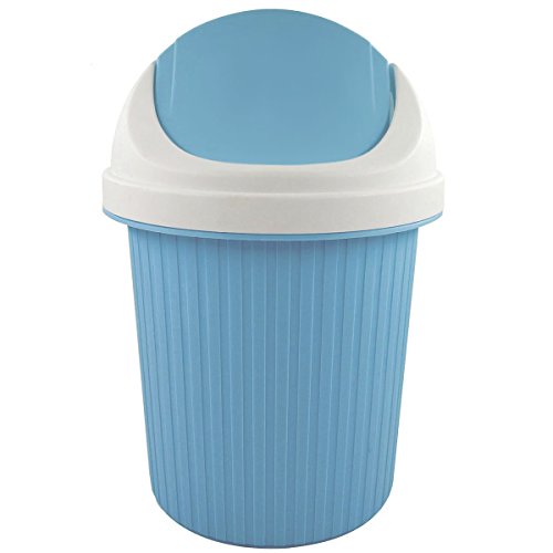 Daycount Mini Waste Bin Rolling Cover Tape Desktop Garbage Paper Basket Table Trash Container Case Home Office Bathroom Car Trash Can (Blue)