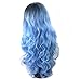 Royalvirgin Nature Color Dark Root Ombre Pastel Blue Heat Resistant Fiber Hair Long Nature Wave Light Blue Synthetic Full Wigs