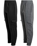 Quad Seven Boys' Fleece Cargo Jogger Sweatpants, Black & Charcoal Size 16/18